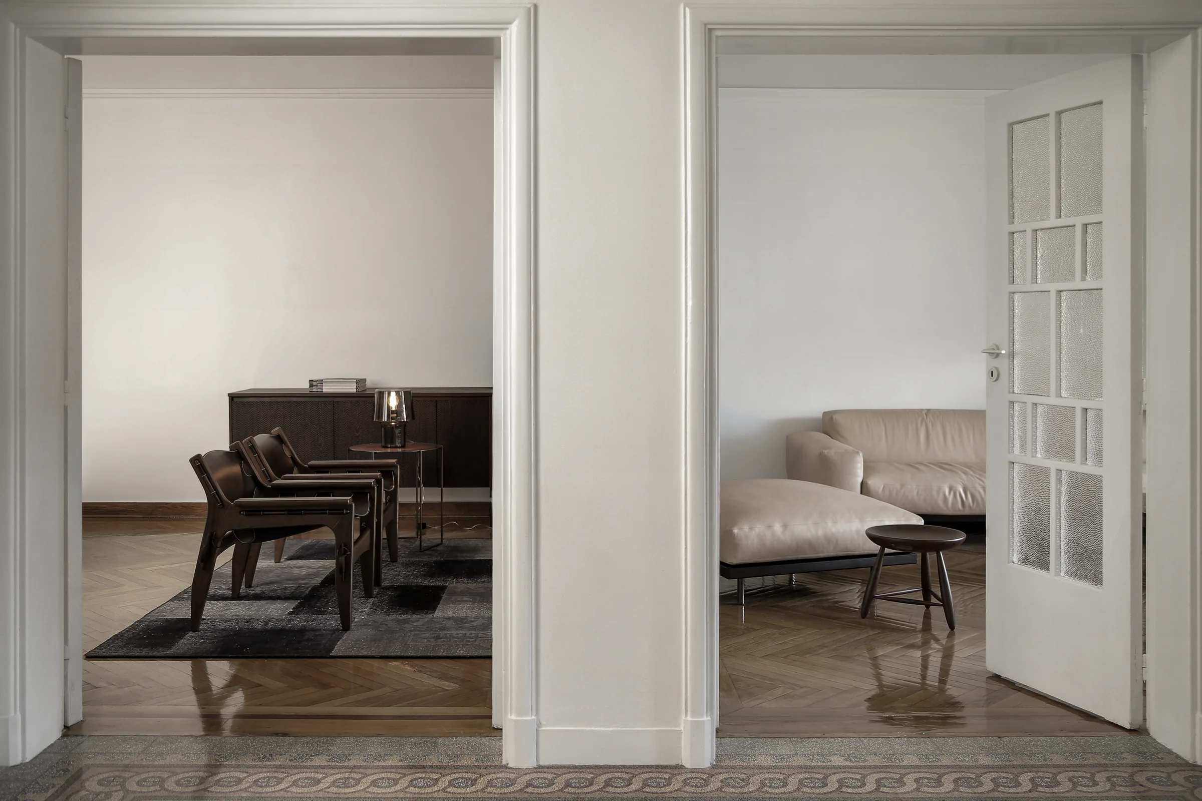 Bombyx — Views through adjoining rooms with furniture displays